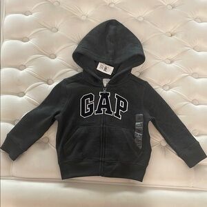 GAP Grey Gray Black Zip-Up VintageSoft Logo Hoodie Sweatshirt 2 2T Fleece